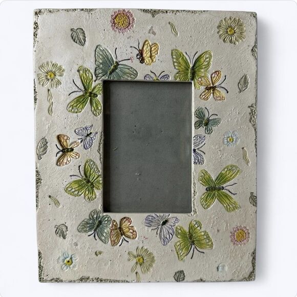 Butterfly Floral Picture Frame 3x4.5" Tabletop Rustic Garden Nature Cottagecore - Picture 1 of 15